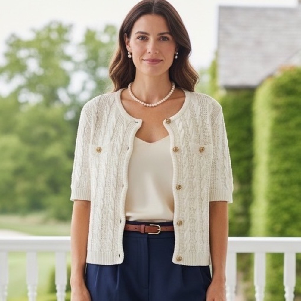 Design History NEW Evereve Delaney Ladylike Cardigan Cable Knit Button Front S